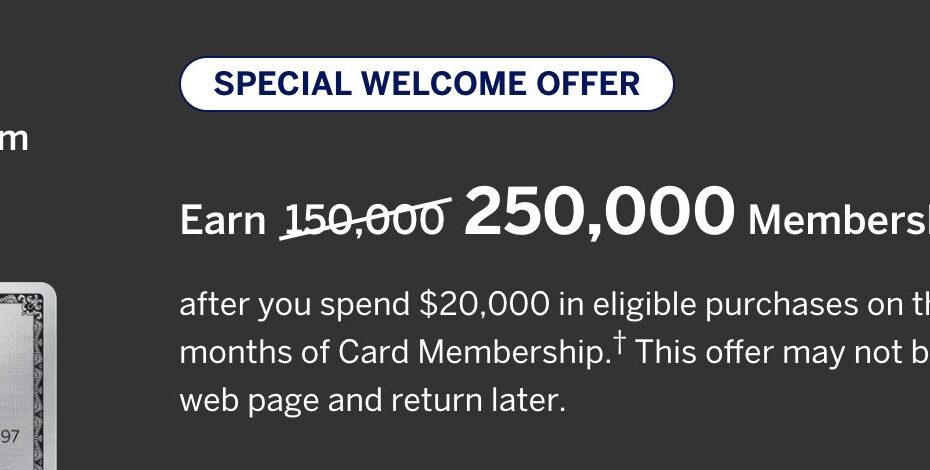 American Express Business Platinum 250k offer.